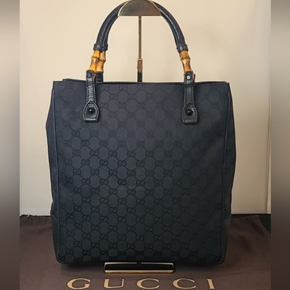 GUCCI VINTAGE EARLY 2000’S BAMBOO CANVAS/LEATHER TOTE BAG VERY GOOD COND RARE ! - Picture 1 of 17